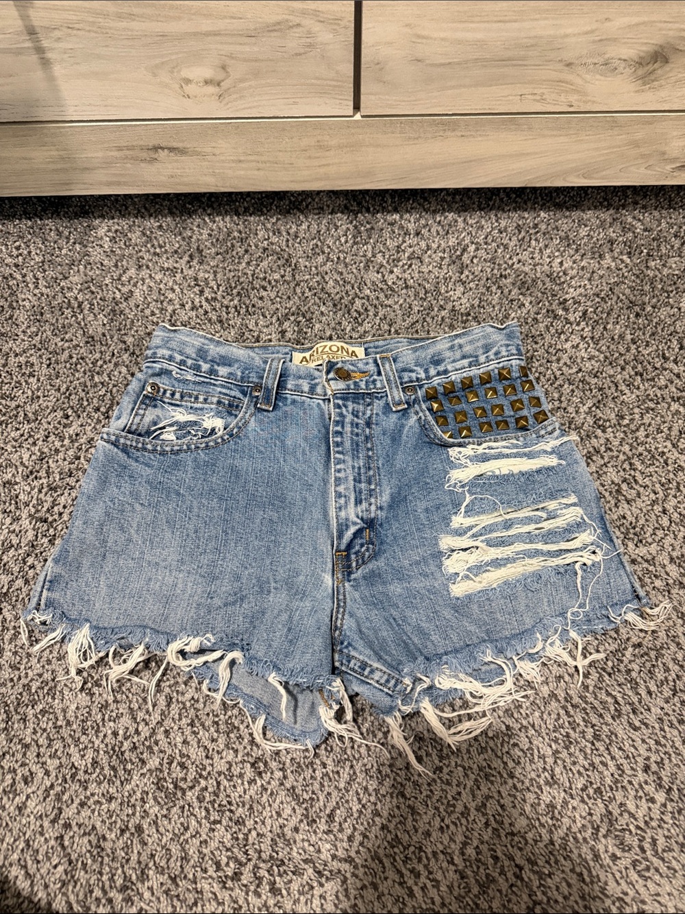 Arizona Jean Company Light Blue Distressed Denim Shorts with Stud Accent